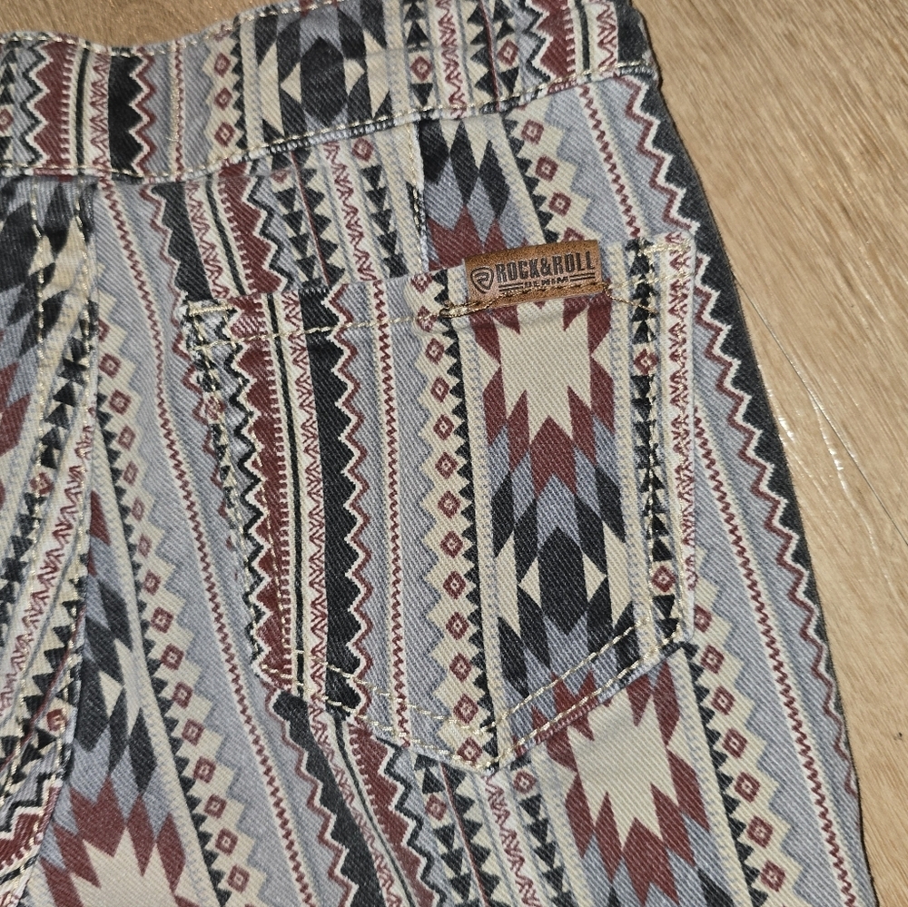 Rock & Roll Denim Girls Bargain Button Bell Bottom Southwestern Stripe Print 8 - Picture 9 of 10